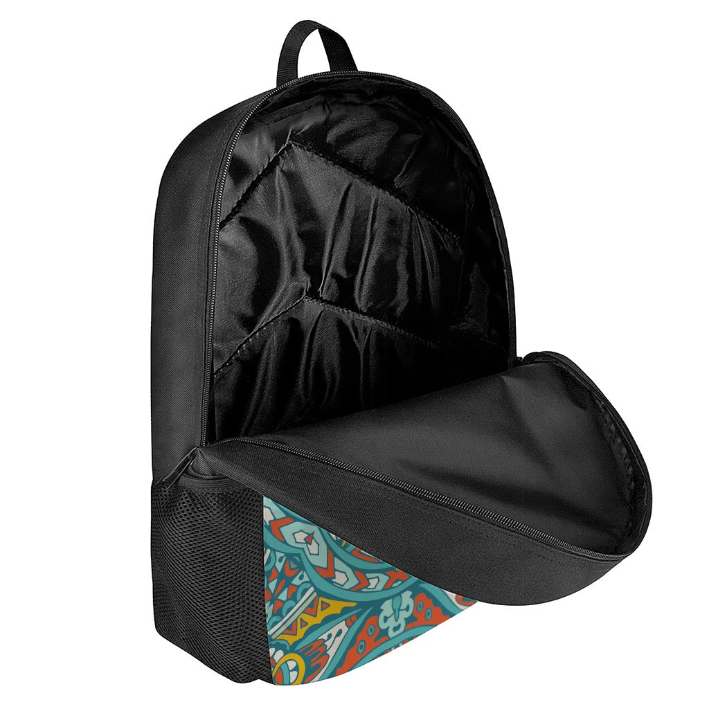 Teal Bohemian Mandala Pattern Print 17 Inch Backpack