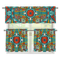 Teal Bohemian Mandala Pattern Print 3 Piece Kitchen Curtains