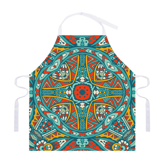 Teal Bohemian Mandala Pattern Print Adjustable Apron