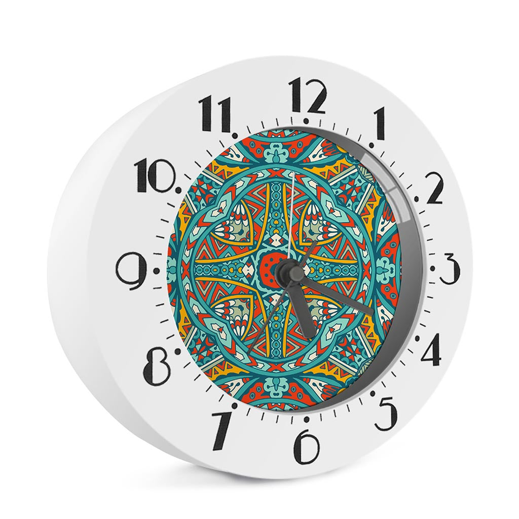 Teal Bohemian Mandala Pattern Print Alarm Clock
