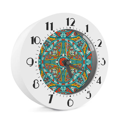 Teal Bohemian Mandala Pattern Print Alarm Clock