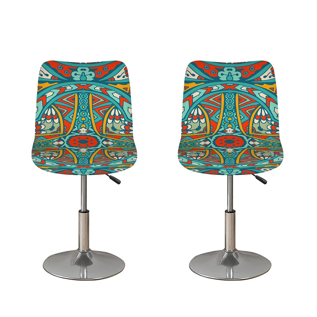 Teal Bohemian Mandala Pattern Print Bar Stool Covers