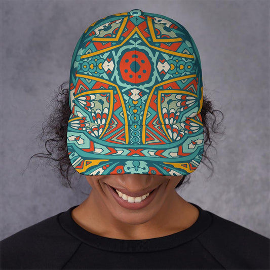 Teal Bohemian Mandala Pattern Print Baseball Cap