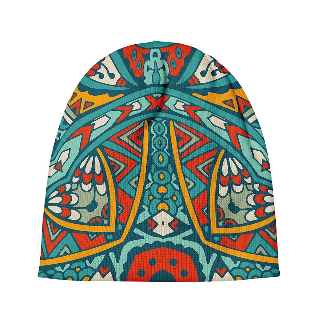 Teal Bohemian Mandala Pattern Print Beanie