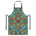 Teal Bohemian Mandala Pattern Print Bib Apron With Pocket