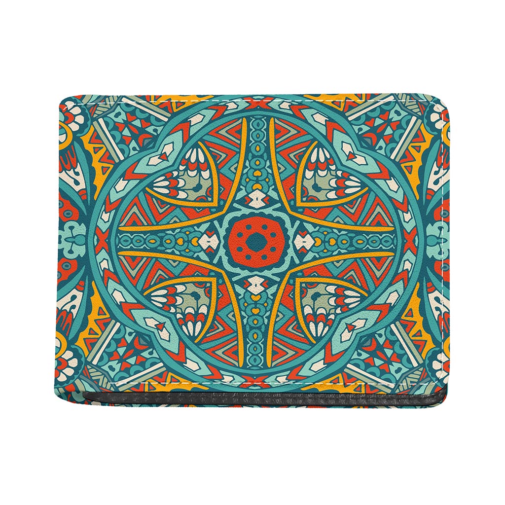 Teal Bohemian Mandala Pattern Print Bifold Wallet