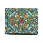 Teal Bohemian Mandala Pattern Print Bifold Wallet