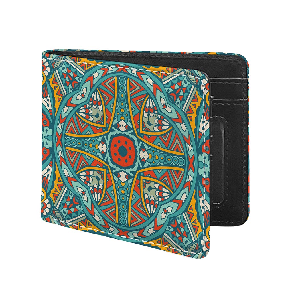 Teal Bohemian Mandala Pattern Print Bifold Wallet