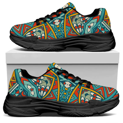Teal Bohemian Mandala Pattern Print Black Chunky Shoes