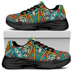 Teal Bohemian Mandala Pattern Print Black Chunky Shoes
