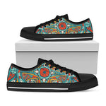 Teal Bohemian Mandala Pattern Print Black Low Top Sneakers