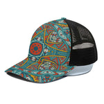 Teal Bohemian Mandala Pattern Print Black Mesh Trucker Cap