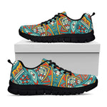 Teal Bohemian Mandala Pattern Print Black Running Shoes