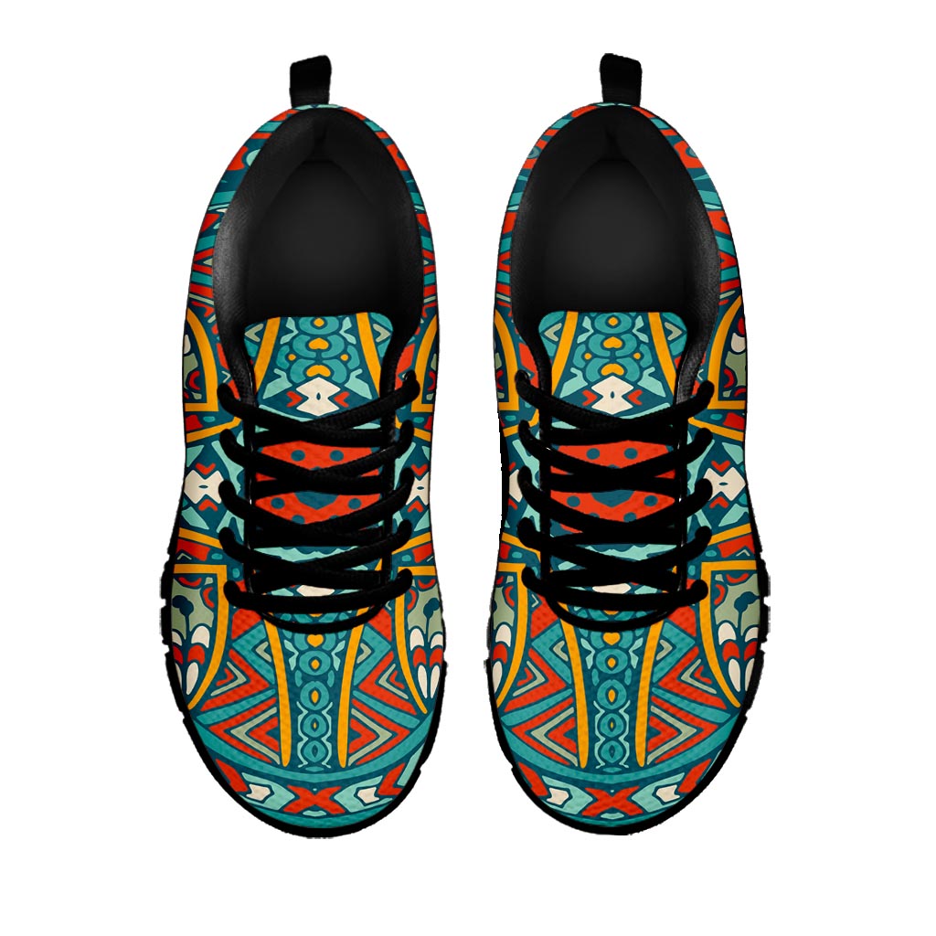 Teal Bohemian Mandala Pattern Print Black Running Shoes