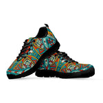 Teal Bohemian Mandala Pattern Print Black Running Shoes