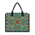 Teal Bohemian Mandala Pattern Print Canvas Tote Bag