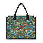 Teal Bohemian Mandala Pattern Print Canvas Tote Bag