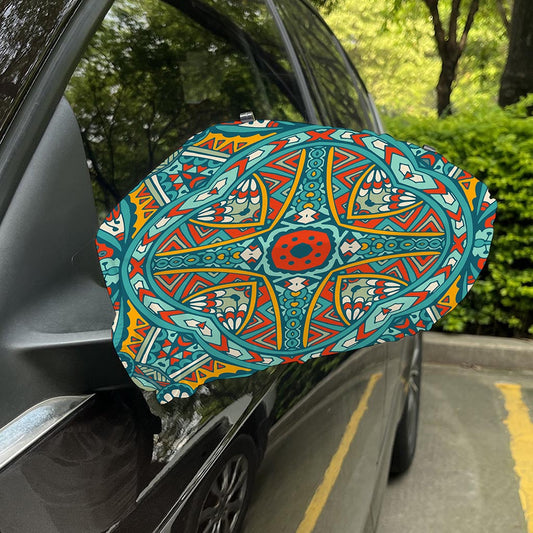 Teal Bohemian Mandala Pattern Print Car Side Mirror Covers