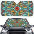 Teal Bohemian Mandala Pattern Print Car Windshield Sun Shade