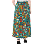 Teal Bohemian Mandala Pattern Print Chiffon Maxi Skirt