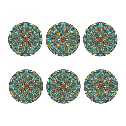 Teal Bohemian Mandala Pattern Print Coaster Set