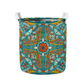 Teal Bohemian Mandala Pattern Print Collapsible Laundry Basket