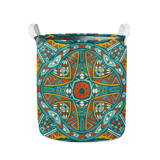 Teal Bohemian Mandala Pattern Print Collapsible Laundry Basket