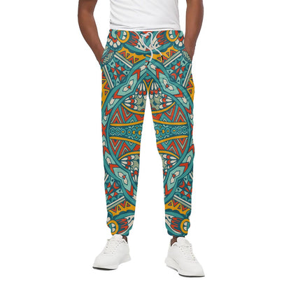 Teal Bohemian Mandala Pattern Print Cotton Pants