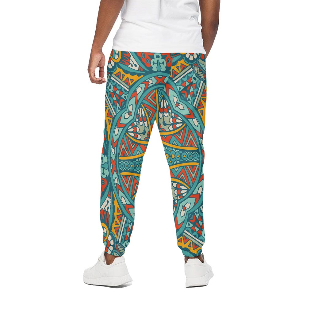 Teal Bohemian Mandala Pattern Print Cotton Pants