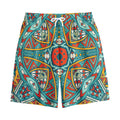 Teal Bohemian Mandala Pattern Print Cotton Shorts