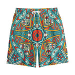 Teal Bohemian Mandala Pattern Print Cotton Shorts