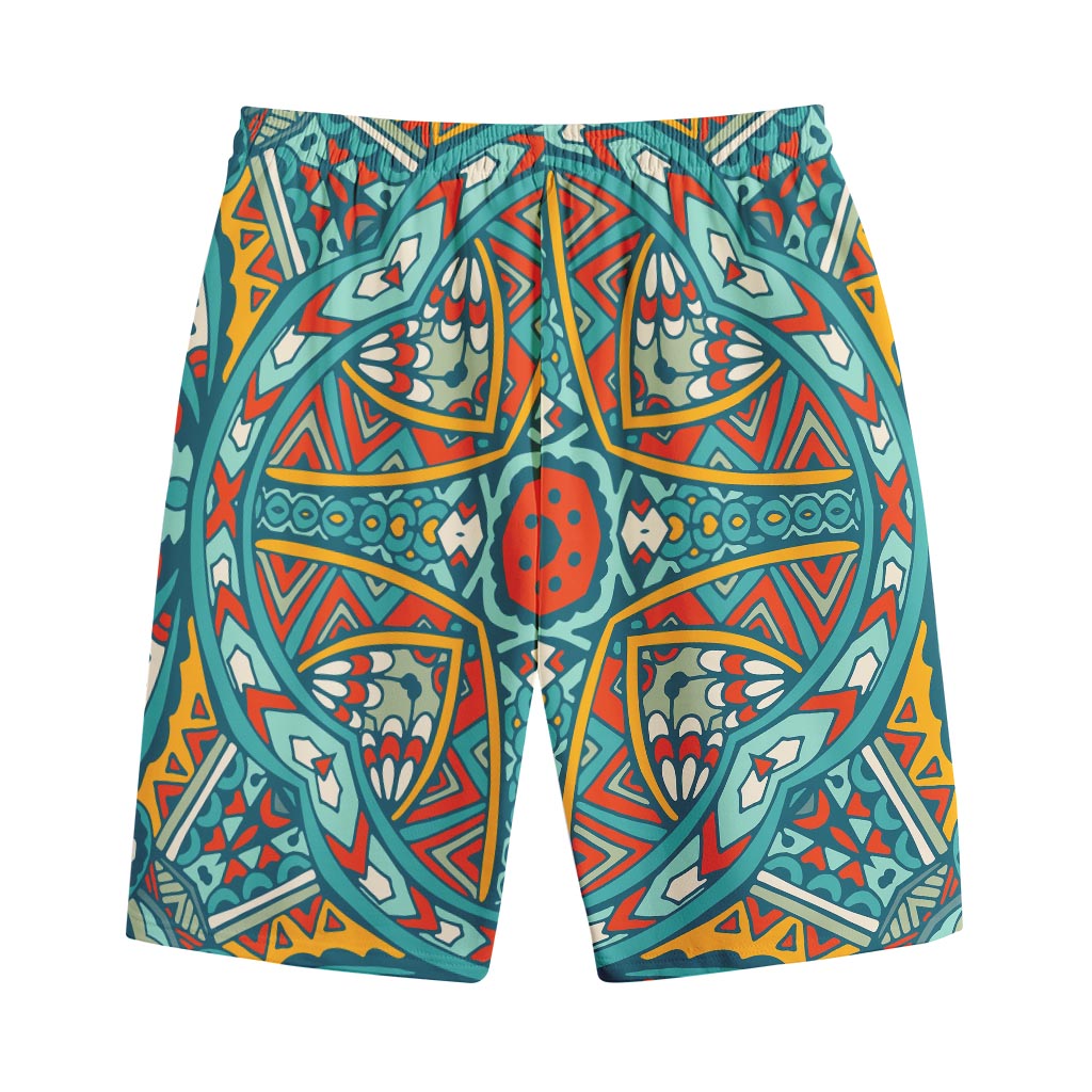 Teal Bohemian Mandala Pattern Print Cotton Shorts