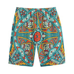 Teal Bohemian Mandala Pattern Print Cotton Shorts