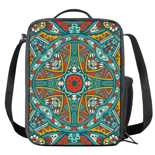 Teal Bohemian Mandala Pattern Print Crossbody Lunch Bag