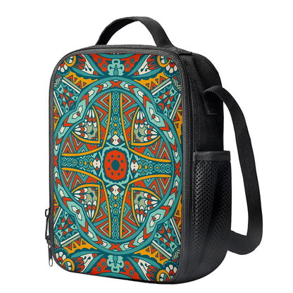 Teal Bohemian Mandala Pattern Print Crossbody Lunch Bag