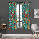 Teal Bohemian Mandala Pattern Print Curtain