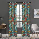 Teal Bohemian Mandala Pattern Print Curtain