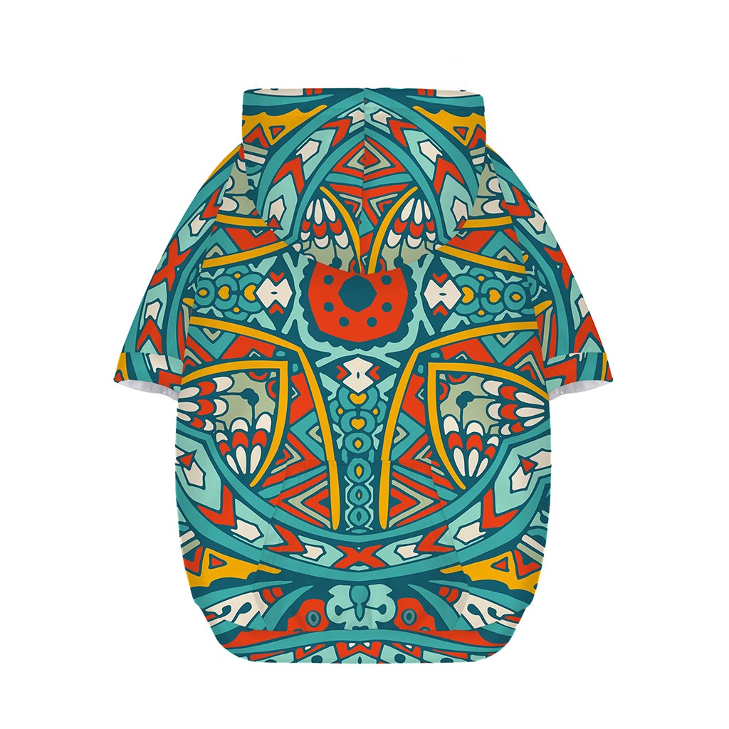 Teal Bohemian Mandala Pattern Print Dog Zip Up Hoodie