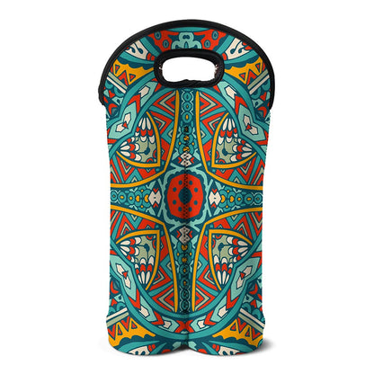Teal Bohemian Mandala Pattern Print Double Neoprene Wine Tote
