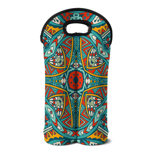 Teal Bohemian Mandala Pattern Print Double Neoprene Wine Tote