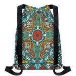 Teal Bohemian Mandala Pattern Print Drawstring Backpack