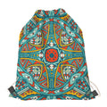 Teal Bohemian Mandala Pattern Print Drawstring Bag