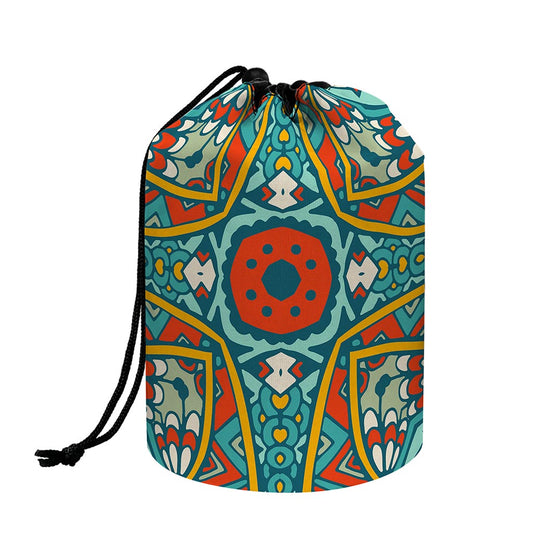 Teal Bohemian Mandala Pattern Print Drawstring Makeup Bag