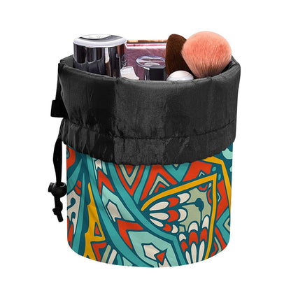 Teal Bohemian Mandala Pattern Print Drawstring Makeup Bag
