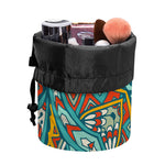 Teal Bohemian Mandala Pattern Print Drawstring Makeup Bag
