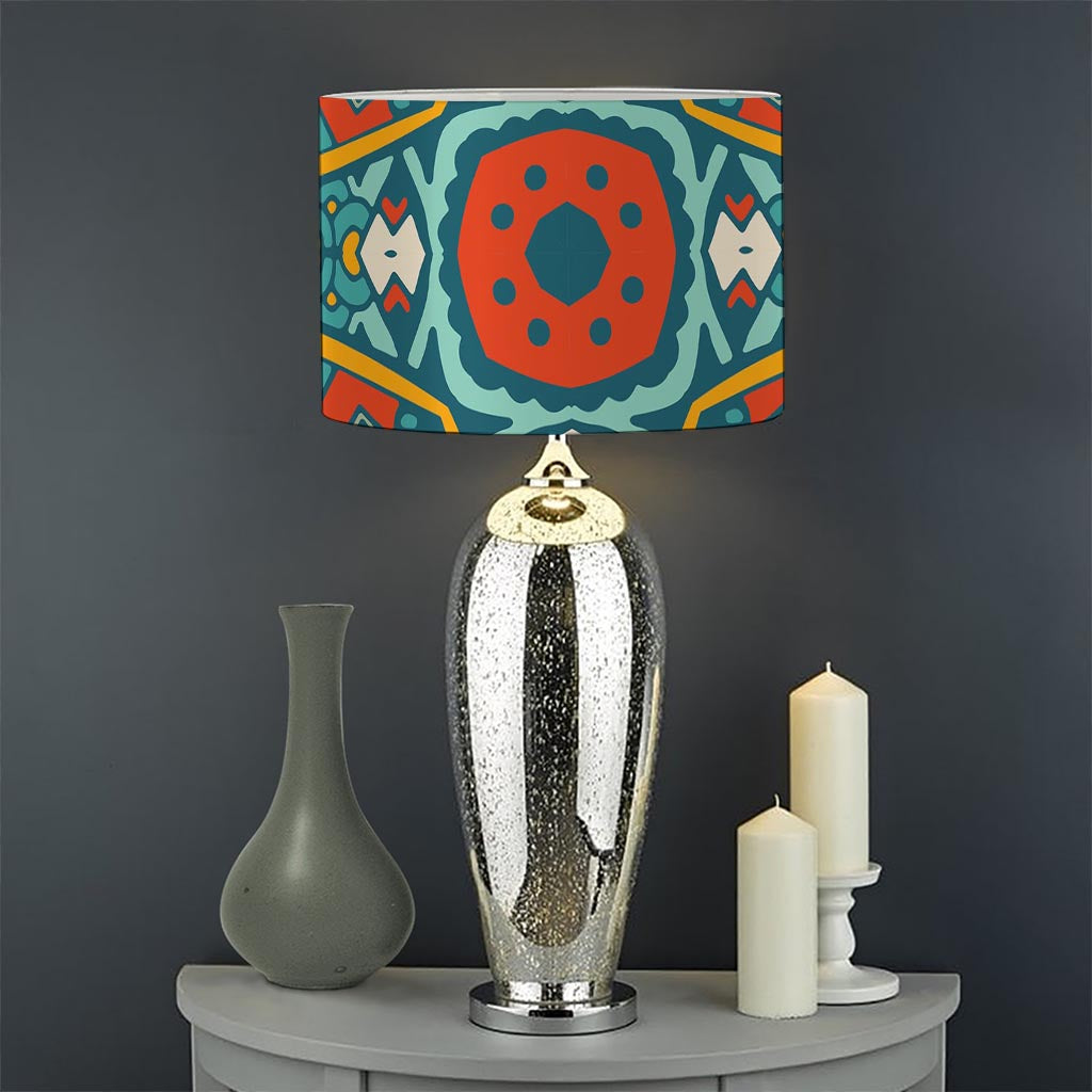 Teal Bohemian Mandala Pattern Print Drum Lamp Shade
