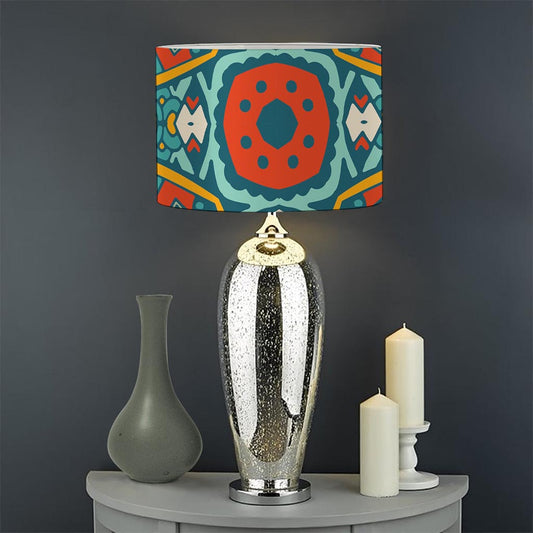 Teal Bohemian Mandala Pattern Print Drum Lamp Shade