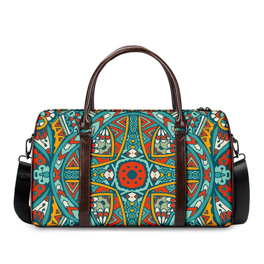 Teal Bohemian Mandala Pattern Print Duffle Bag