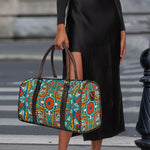 Teal Bohemian Mandala Pattern Print Duffle Bag