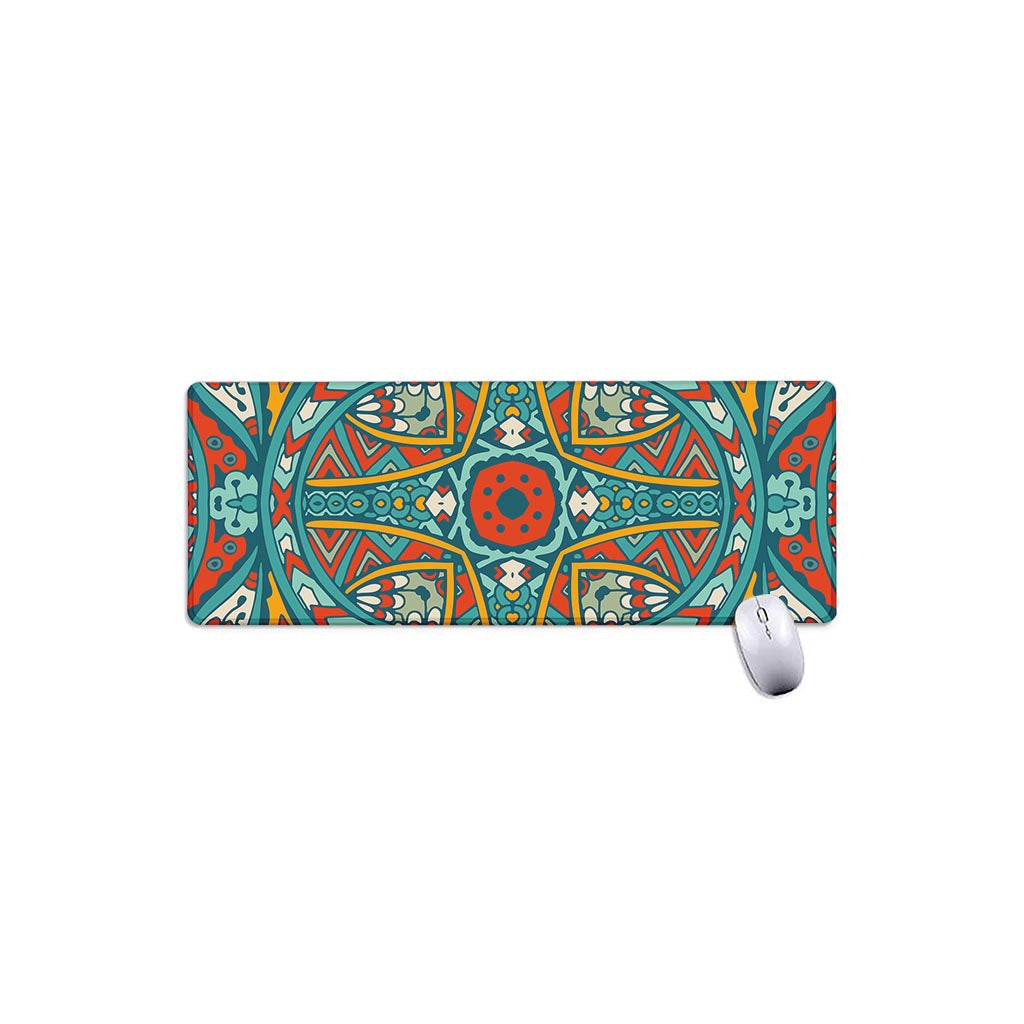Teal Bohemian Mandala Pattern Print Extended Mouse Pad